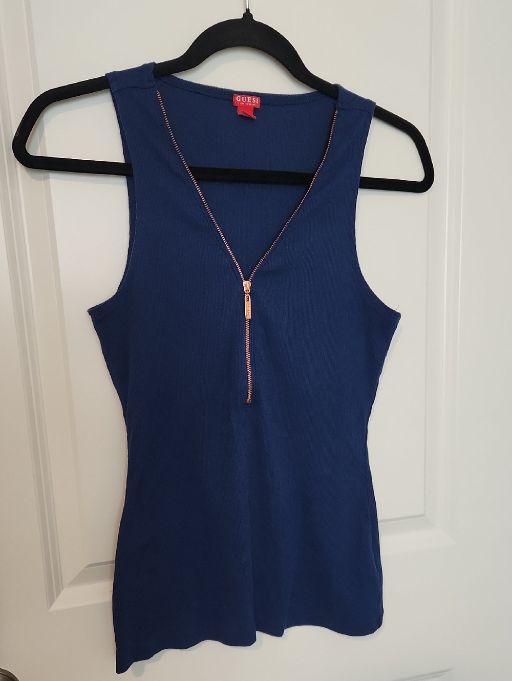 GUESS Blue Sleeveless Zip-Front Tank